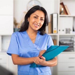 Polite latina female health worker